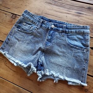 Vocal Sparkle Studded Frayed Hem Jean Shorts Medium